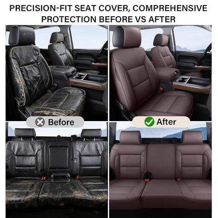 Coverado Chevy Silverado Seat Covers, Leather Car Seat Covers Custom Fit for Chevy Silverado GMC Sierra 2014-2018 1500, 2015-2019 2500HD 3500HD (Full Set, Brown)