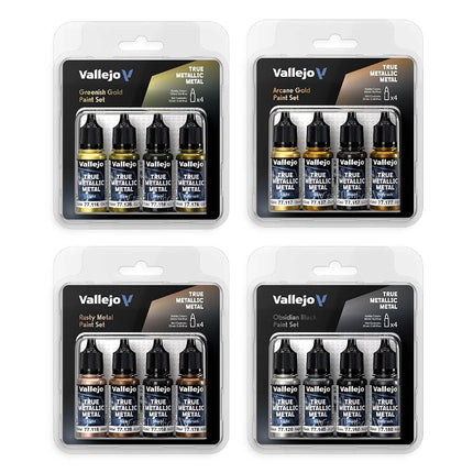 Vallejo True Metallic Paint Set, Sapphire Blue for Metal Painting, Includes Base, Light, Shade, Airbrush, BSL System for Consistent Results, 4 Colors