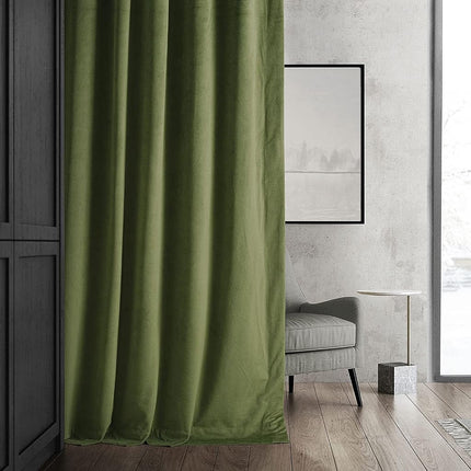 HPD Half Price Drapes Signature Velvet Thermal Blackout Curtains for Living Room 84 Inch Long (1 Panel) Rod Pocket Insulated Blackout Curtains for Bedroom Window Curtains, 50W x 84L, Basque Green