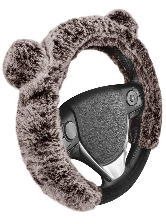 BDK Bear Fur Steering Wheel Cover, Plush Faux Fur 