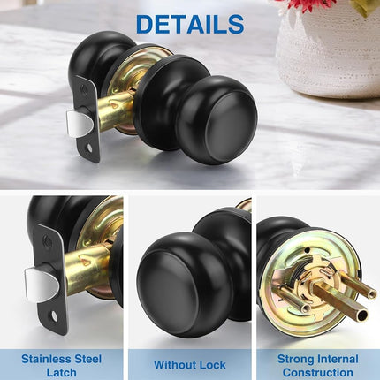 Sopoby Black Door Knob, 10 Pack Round Keyless Doorknobs Interior/Exterior Lockset, Passage Locking Door Knobs for Bedroom/Bathroom, Black Modern Design Door Hardware