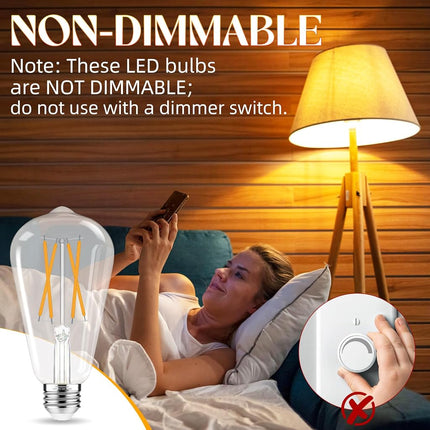 GvvooHome LED Edison Bulbs, E26 Bulb 60 watt Equivalent, Non-Dimmable, Soft White 2700K, ST58 Vintage Light Bulbs, 90+ CRI, 6W 600LM, E26 Medium Base, Clear Glass, 6 Pack