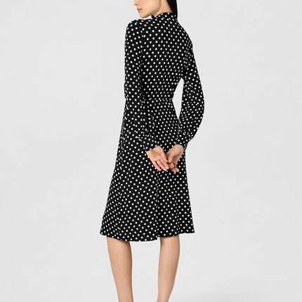 Adrianna Papell Women's Long Sleeve Wrap Midi Dress, Black/Ivory Medium Dot, XL