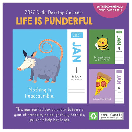TF Publishing 2027 Puns of Fun Daily Desktop Calendar - Small Desk Calendar 2027 with over 300 Full-Color Tear-Off Pages and Standing Cardboard Easel - 5.25 in x 5.25 in