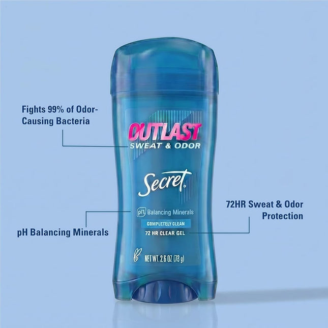 Secret Outlast Antiperspirant and Deodorant Clear Gel, Completely Clean - 2.6 Oz Each, Pack of 2