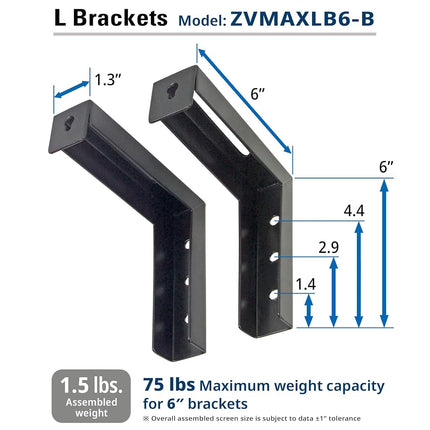 Elite Screens ZVMAXLB6-B Manual/Spectrum/VMAX2 6-inch Wall and Ceiling Hanging L-Brackets, Black