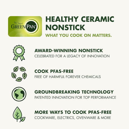 GreenPan Swift Cerámica Saludable Antiadherente, Sartén de 12" con Tapa, Mango de Acero Inoxidable, Sin PFAS, Apto para Lavavajillas, Apto para Horno, Gris