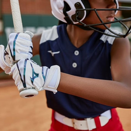 Mizuno F-257 Women's Softball Batting Glove, White-Iridescent, Large