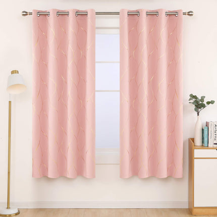 Cortinas Opacas con Estampado Ondulado Plateado u Dorado Deconovo - Cortinas con Ojales con Aislamiento Térmico y Reducción de Ruido para Dormitorio y Sala de Estar, Blanco Grisáceo/Lino, 52 Pulgadas de Ancho x 108 Pulgadas de Largo, 2 Paneles