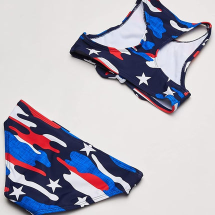 Kanu Surf Girls' Addie UPF 50+ Beach Sport Racer Bikini 2-Piece Swimsuit, American Dream Flag, 8