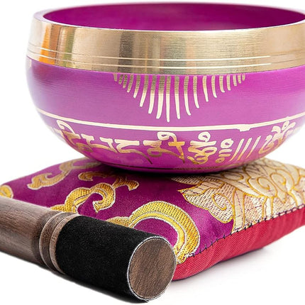 Tibetan Singing Bowl Set - Easy To Play for Beginners - Authentic Handcrafted Mindfulness Meditation Holistic Sound 7 Chakra Healing Gift by Himalayan Bazaar (Orchid)