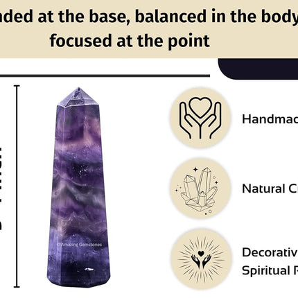 Amazing Gemstone Purple Fluorite Crystal Towers - Natural Healing Crystal Point Obelisk for Reiki Healing and Crystal Grid (3" to 4" INCH)