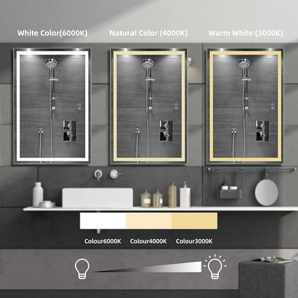 LED Bathroom Mirror, 24x32Inch Front and Backlit, 3 Colors Dimmable, CRI>90 Double Lights, Enhanced Anti-Fog, Wall Mount Lighted Mirror, Horizontally/Vertically Mounted