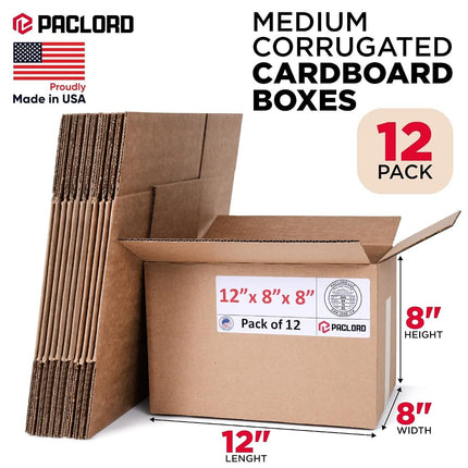 Paclord Paquete de 12 Cajas de Cartón Medianas 30.5 cm L x 20.3 cm An x 20.3 cm Al - Cajas de Embalaje Fabricadas en EE. UU. para Mudanzas, Envíos o Almacenamiento - Aprobado por USPS