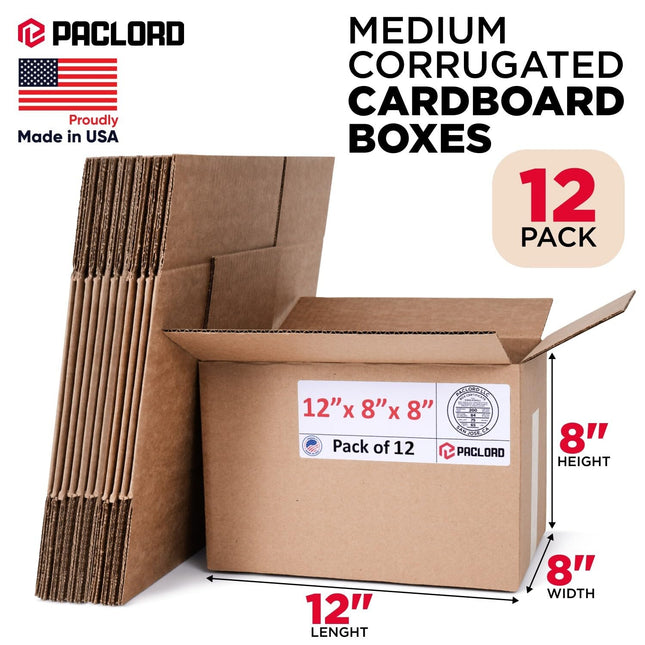 Paclord Lot de 12 cartons d'emballage moyens 30,5 cm L x 20,3 cm l x 20,3 cm H – Boîtes fabriquées aux États-Unis pour déménagement, expédition ou stockage – Approuvé par l'USPS