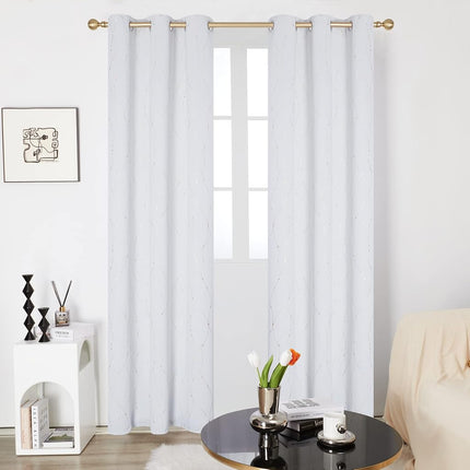 Deconovo Blackout Curtains Golden Wave Line with Dots Grommet Blackout Printed Curtains for Bedroom 42 x 84 Inch Silver Grey 2 Panels