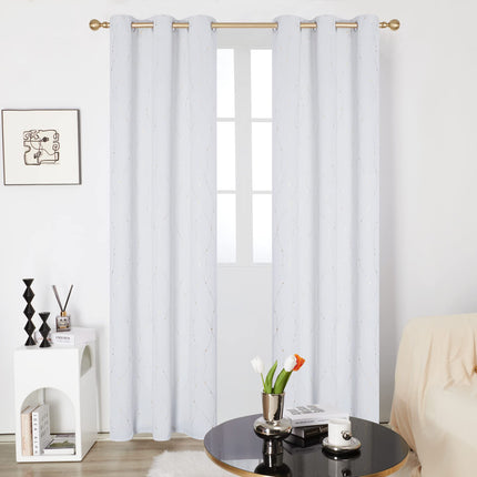 Deconovo Blackout Curtains Golden Wave Line with Dots Grommet Blackout Printed Curtains for Bedroom 42 x 84 Inch Silver Grey 2 Panels