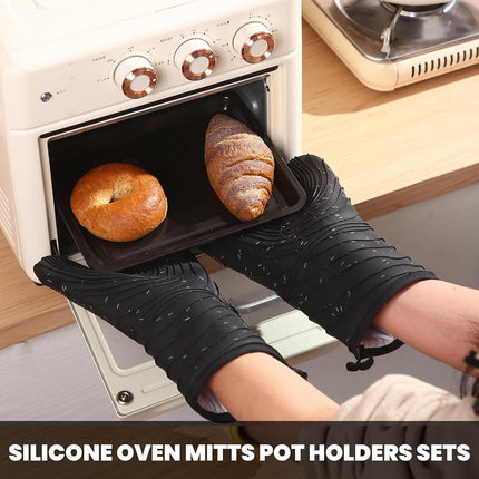 4 Piece Silicone Oven Mitts and Pot Holders, Heat Resistant up to 500F, Non-Slip Texture, Transparent Silicone, Essential for Cooking and Baking (makal-HEI)
