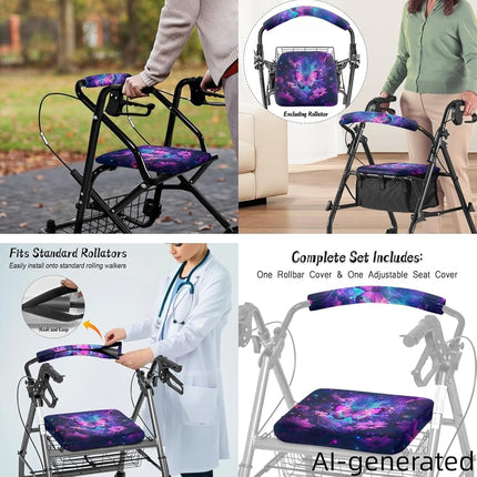 LedBack Wheelchair Bag for Seniors Rollator Walker Rollator Covers Purple Butterfly Flower Walker Seat and Backrest Covers, Easy to Install