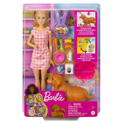 Barbie Doll & Pets Set featuring Mommy Dog and Puppies