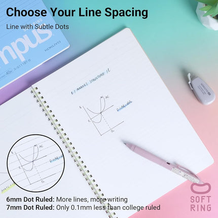 KOKUYO Spiral Lined Notebook, 5 Pack 10'' x 7'' Pastel Journal B5 Campus Soft Ring Notebooks with Dot 7 mm Ruled, 40 Sheets, 1 Subject Notebook, Note Taking for School. Japan Import (SU-S111AT)