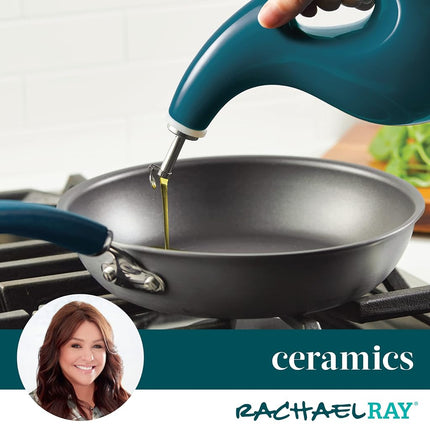 Rachael Ray Serveware Ceramic EVOO Oil and Vinegar Dispensing Bottle Set, 2 Piece, Teal