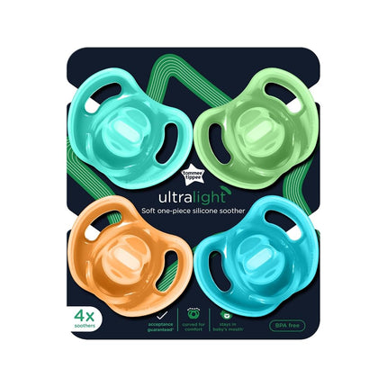 Tommee Tippee Ultra-Light Soothers, 18-36m, 4 Pack, Lightweight Dummy, Symmetrical Teat, BPA-Free Silicone, Orthodontic Design