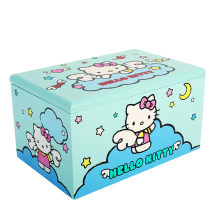 Joyero Hello Kitty con Bandeja y Almacenamiento, Licencia Oficial, Joyero Azul, Organizador de Joyas de Madera, Regalos de Sanrio (Azul)