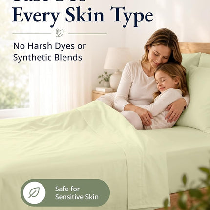Lane Linen - Fitted Sheet Set - 100% Organic Cotton, Ultra Soft Percale Weave, 2 Piece (1 Fitted Sheet 15" Deep & 1 Pillowcase) - Twin, Vanilla