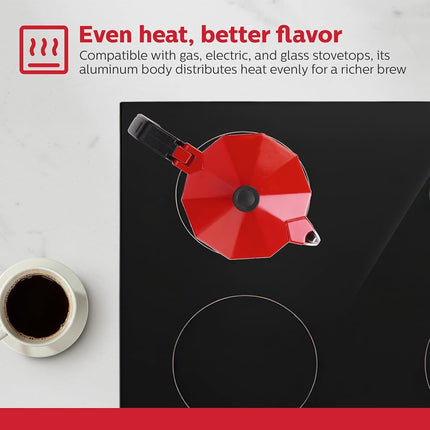 Holstein Housewares 3-Cup Aluminum Espresso Maker - Silver 6 Cup Red