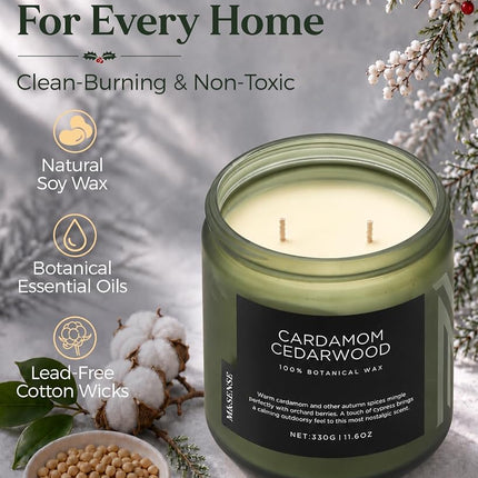 M&SENSE Cardamon & Cypress 2 Cotton Wick Jar Candle, 11.6oz Soy Wax, 70 Hours Burn Time Clean Non Toxic, Autumn Fragrance Candle for Home Decor, Fall Scented for Holiday