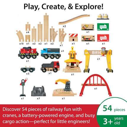 BRIO World Deluxe Cargo Wooden Railway Train Set – Large Wooden Train Track with Freight Train, Crane, Wagons, Loads & Accessories, Expandable BRIO World Set, Toy Gift for Kids Age 3 Years and Up