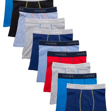 Hanes Ropa Interior para Niño y Niño Pequeño, Bóxers con Tecnología Comfort Flex y ComfortSoft, Paquetes Múltiples Disponibles Paquete de 10, Gris/Azul/Negro/Rojo - Paquete de 10, Pequeño