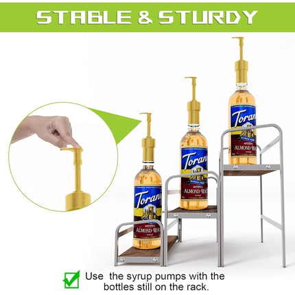 3-Tier Coffee Syrup Rack for Countertop, Large Capacity 12-Bottles Syrup Stand with Wood Shelf & Metal Frame for Coffee Bar, Premium Grey Coffee Organizer Station/Wine Rack for Kitchen Storage
