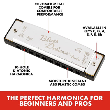 Fender Blues Deluxe Harmonica, Diatonic 10-Hole, Key of C with Case