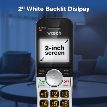 VTech - Cordless Phone with Answering Machine, 2 Headphones, Large Display and Large Buttons, Duplex Speaker, Sleep Call, 10 New Numbers, Silver/Black