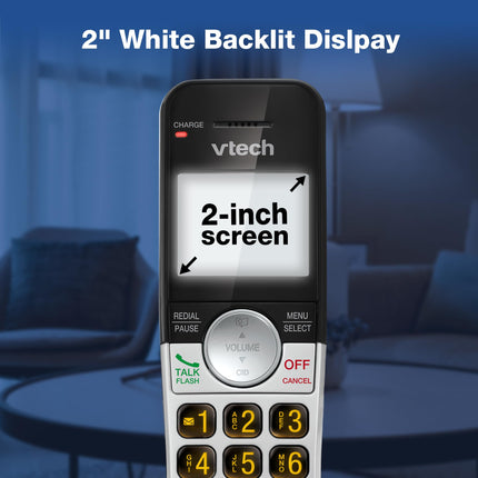 VTech - Cordless Phone with Answering Machine, 2 Headphones, Large Display and Large Buttons, Duplex Speaker, Sleep Call, 10 New Numbers, Silver/Black