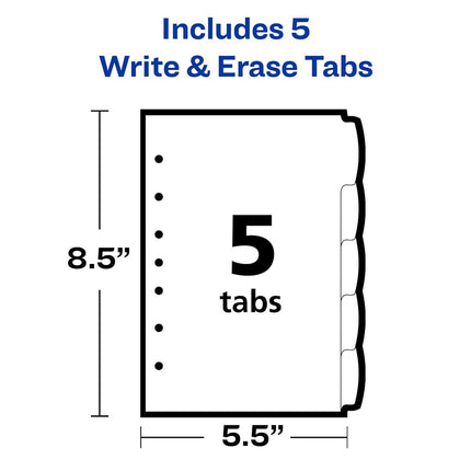 AVERY Durable Plastic 5-Tab Write & Erase Mini Dividers for 7 and 3 Ring Binders, Multicolor, 24 Sets (16180)