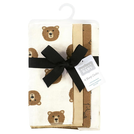 Hudson Baby Paños de Algodón de Franela para Bebé Unisex, Paquete de 4 Osos Marrones, Talla Única