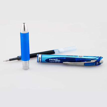 Pentel® EnerGel™ RTX Retractable Liquid Gel Pens, Fine Point, 0.5 mm, 54% Recycled, Assorted Barrel Colors, Blue Ink, Pack Of 12 Pens