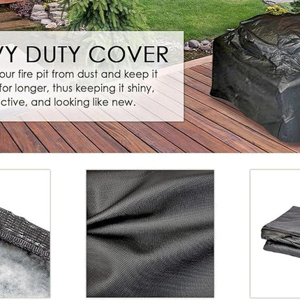 Outdoor Square Fire Pit Vinyl Cover For Fire Sense Patio Heaters Heavy Duty 10 Gauge Felt Lined Water & Weather Resistant Fabric Ties - 38” x 38” - Square
