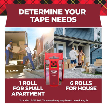 Scotch Secure Seal Packing Tape, Ultra Clear, Reliable and Durable Seal, 1.88 in x 800 in., 6 Packaging Rolls with Dispensers
