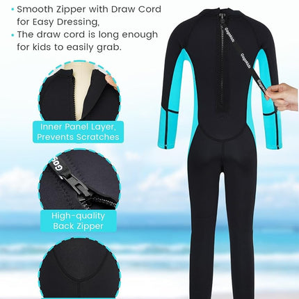 Gogokids Wetsuit Kids, Children 2.5mm Neoprene Thermal Swimsuit with UV 50+ Protection, Full Length One Piece for Ages 2-10 Boys & Girls Swimming, Surfing, Diving, Snorkeling