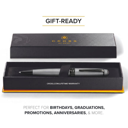 CROSS Bailey Matte Grey Lacquer Ballpoint Pen with polished black PVD appointments