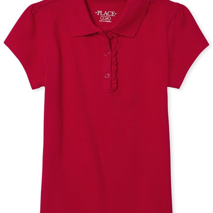 The Children's Place Big Girls' Long Sleeve Ruffle Polo Shirt, Ruby, L (10/12)