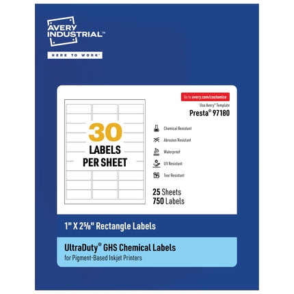 Avery UltraDuty GHS Labels, Waterproof, 1 X 2-5/8 