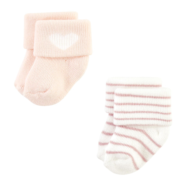 Hudson Baby Unisex Baby Cotton Rich Newborn and Terry Socks, Blush Heart, 0-6 Months, Blush Heart, 0-6 Months