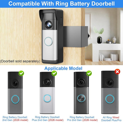 Anti-Theft Doorbell Mount Compatible with R-ing Newest 2026 Battery Doorbell/Plus/Pro, No Drill Wireless Video Camera Doorbell Bracket with Rain Cover for Apartment Rental, Not for Security Door