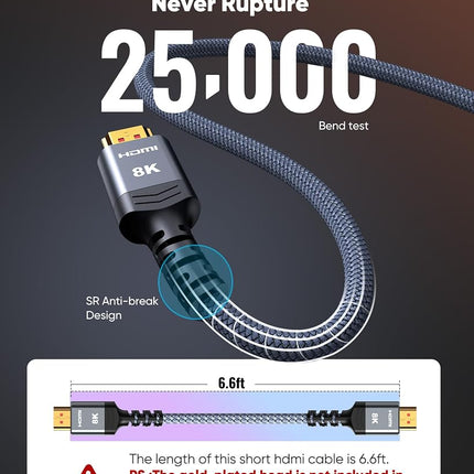 Highwings HDMI Cable, 2M, Grey, Indoor, High Speed, 4.8Gbps, HDMI 2.1, HDCP 2.2/2.3, Compatible with Television, Blu-Ray Player, Gaming Console
