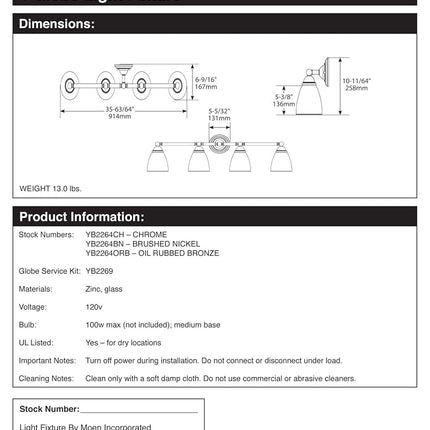 Moen YB2264BN Brantford Bathroom Lighting, Bath Lighting, Brushed Nickel
